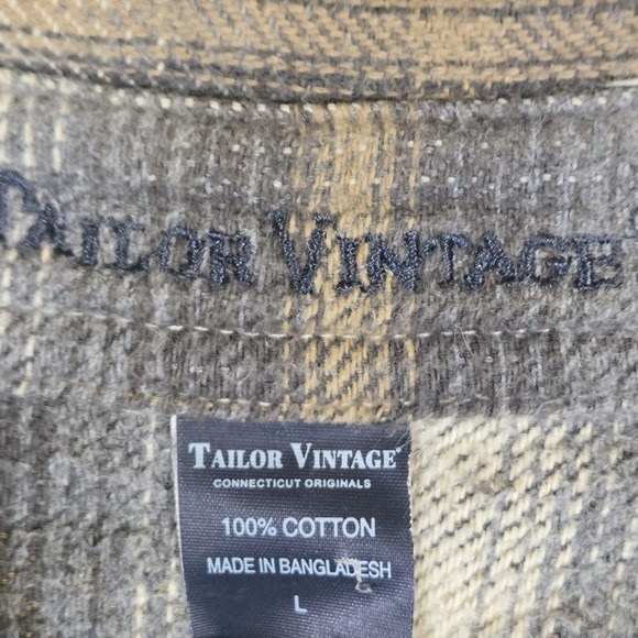 Tailor Vintage Reversible Flannel Shirt Mens Large Gray Green/Blue Plaid Stripes - Picture 8 of 9